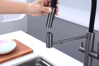 Смеситель для кухни Paulmark Nexus Diamond Nd613999-GM с гибким изливом, вороненая сталь