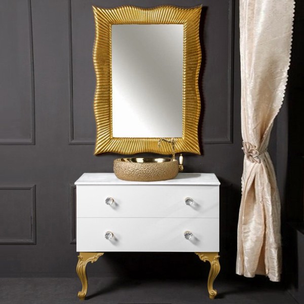 Мебель для ванной комнаты Armadi Art NeoArt 100 белая с ручками Crystal золото, с ножками