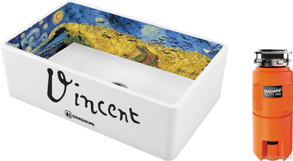 Комплект Мойка Omoikiri Mikura 76-Vangogh white + Измельчитель Nagare slim 500