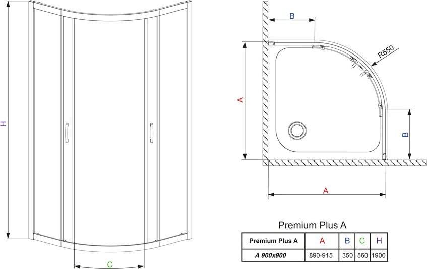Душевой уголок Radaway Premium Plus A 90x190 прозрачное стекло