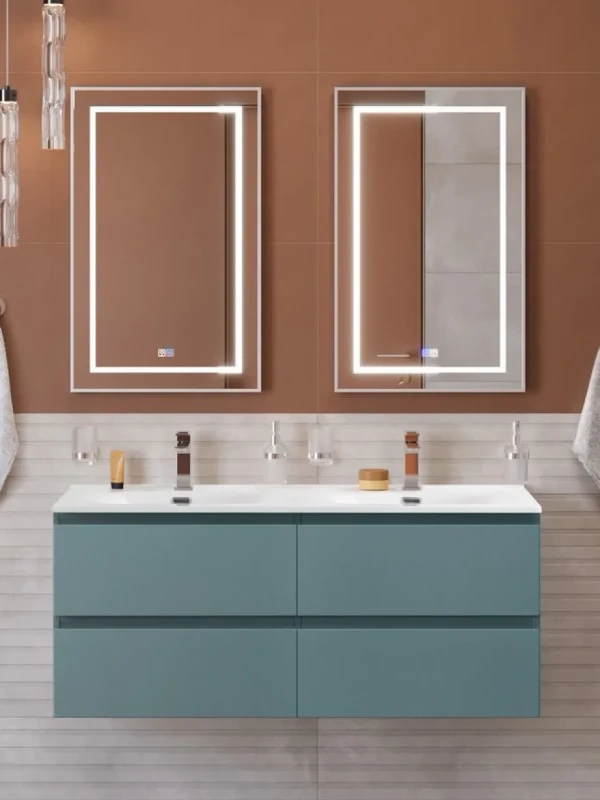 Мебель для ванной комнаты BelBagno Kraft 120 подвесная, матовая голубая, раковина bb-8099-120-2, для двоих