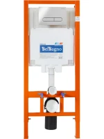 Комплект Унитаз подвесной BelBagno Loto BB070CHR/SC безободковый, с микролифтом, инсталляция BB002-80 с кнопкой BB005-PR-CHROME