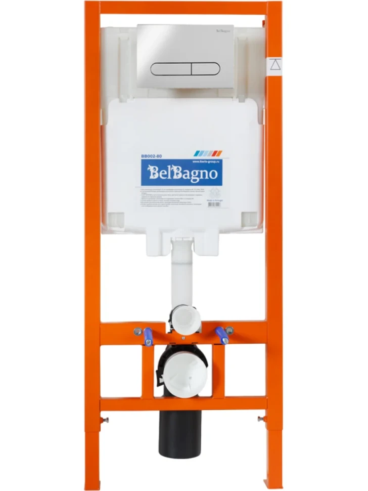 Комплект Унитаз подвесной BelBagno Loto BB070CHR/SC безободковый, с микролифтом, инсталляция BB002-80 с кнопкой BB005-PR-CHROME