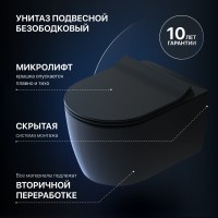 Комплект Унитаз подвесной STWORKI Ноттвиль SETK3104-2616 безободковый, с микролифтом, черный + Инсталляция + Кнопка 230822 хром глянцевый