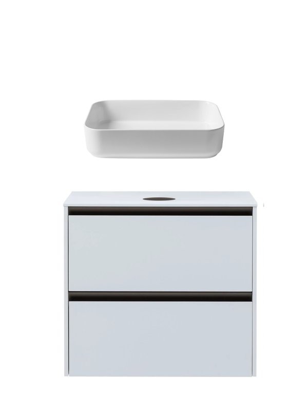 Тумба с раковиной Allen Brau Activity 70 с подсветкой, матовый белый, олива браш, столешница белая, раковина Fantasy Quad 50x36, белая