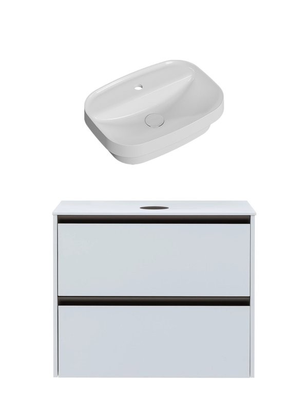Тумба с раковиной Allen Brau Activity 80 с подсветкой, матовый белый, олива браш, столешница белая, раковина Fantasy Sphere 55x40, белая