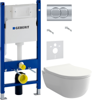 Комплект Унитаз подвесной BOCCHI V-Tondo 1416-001-0129 белый глянцевый + Крышка A0336-001 с микролифтом, глянцевая белая + Звукоизоляция Geberit + Инсталляция Duofix Delta 458.149.21.1 с кнопкой смыва, хром