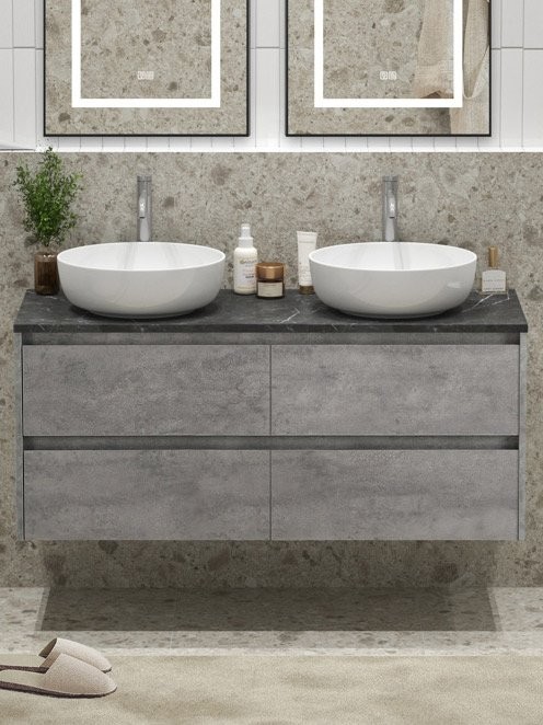 Тумба с раковиной BelBagno Kraft 120 со столешницей, для двоих, 4 ящика, cemento grigio
