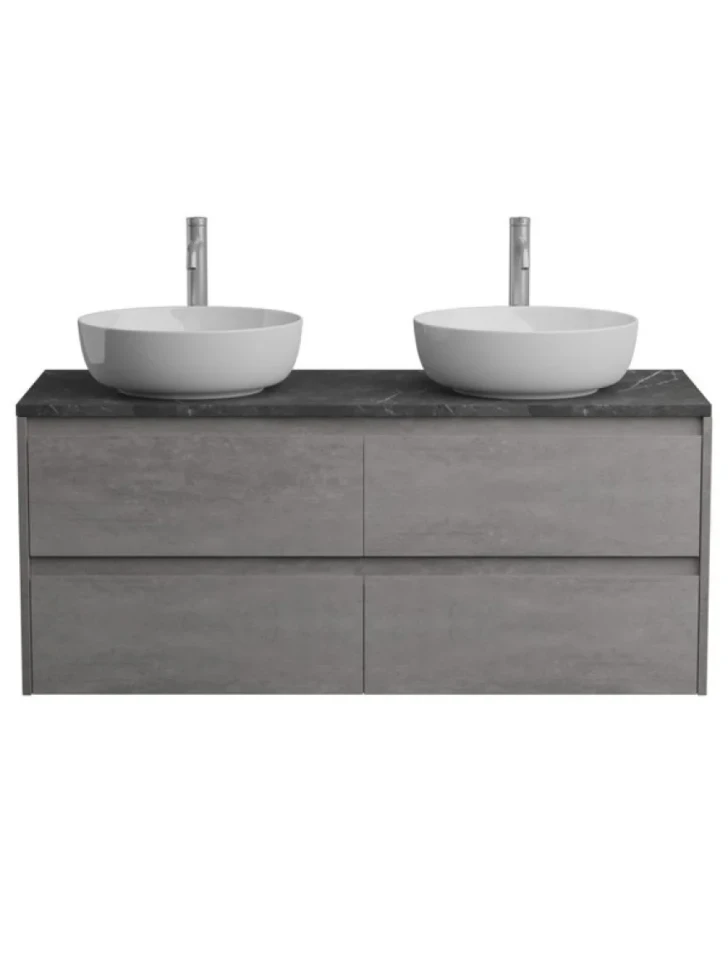 Тумба с раковиной BelBagno Kraft 120 со столешницей, для двоих, 4 ящика, cemento grigio