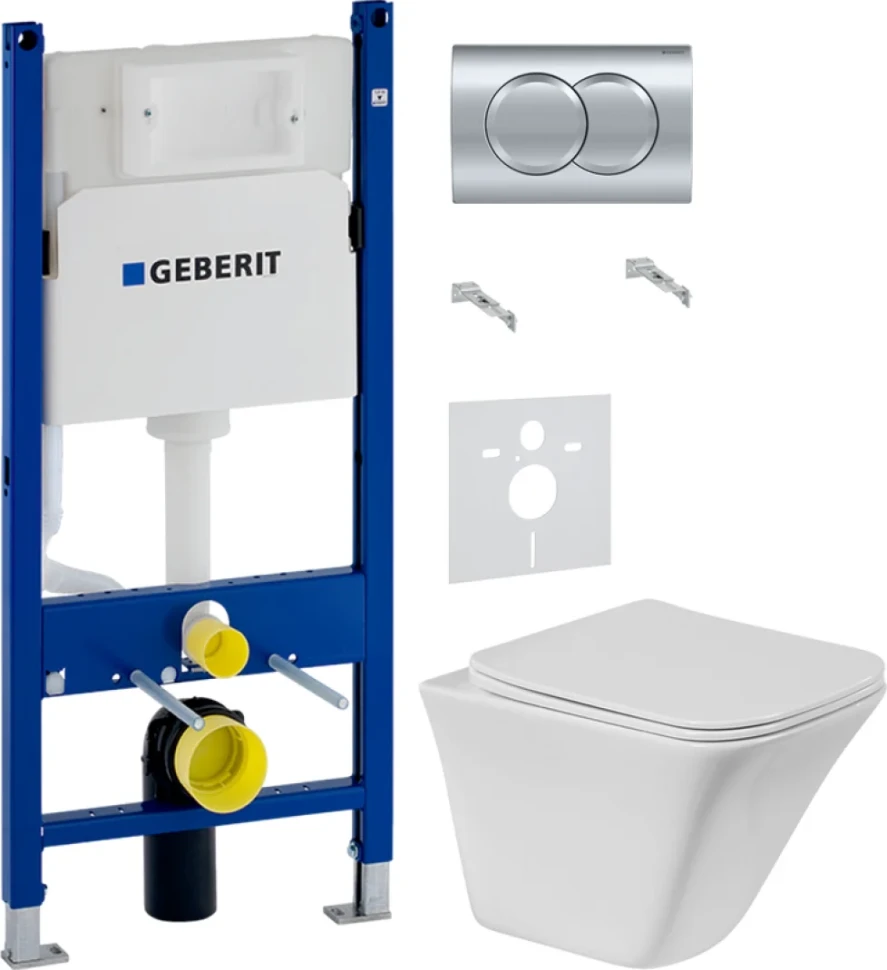 Комплект Унитаз подвесной BelBagno Marmi + Крышка BB052SC с микролифтом + Инсталляция Geberit Duofix Delta 458.149.21.1 с кнопкой смыва, хром + Звукоизоляция