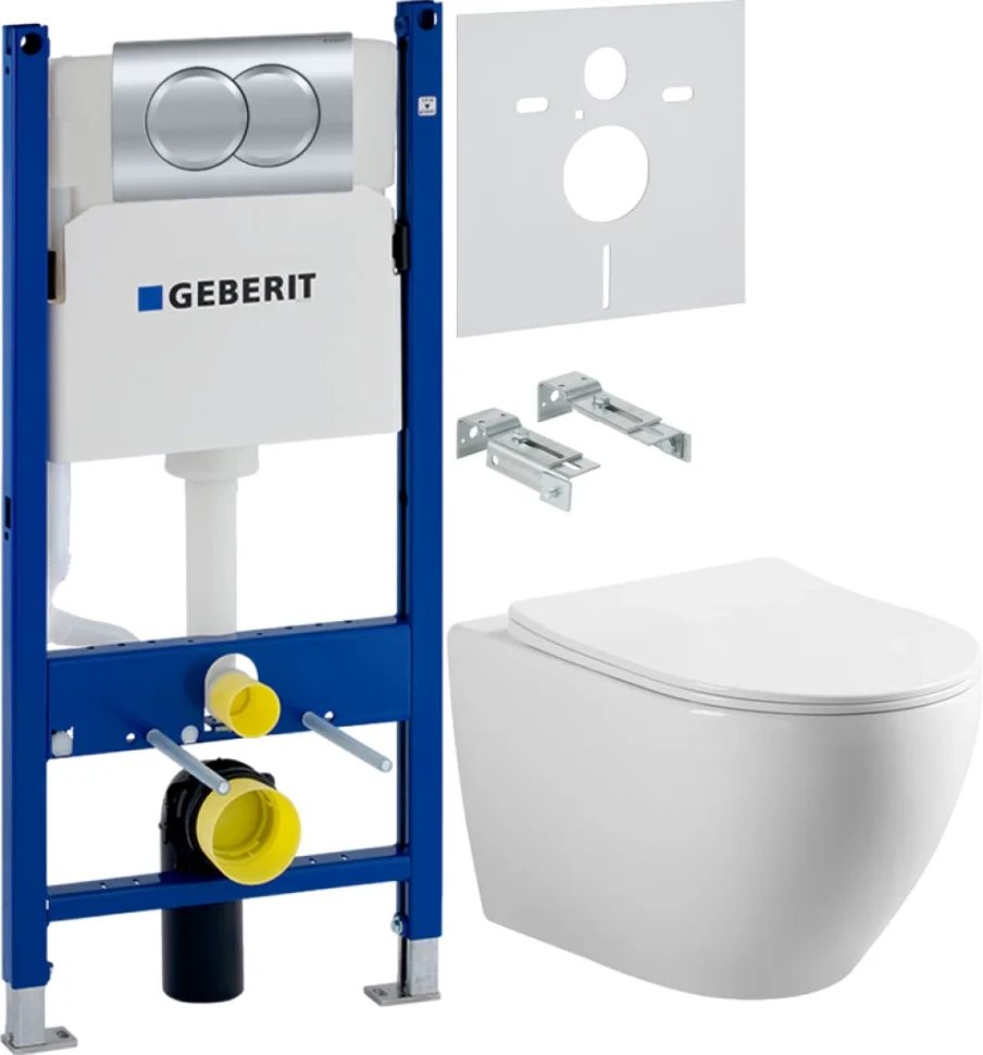 Комплект Унитаз подвесной Vincea Esse + Звукоизоляция Geberit + Инсталляция Duofix Delta 458.149.21.1 с кнопкой смыва, хром
