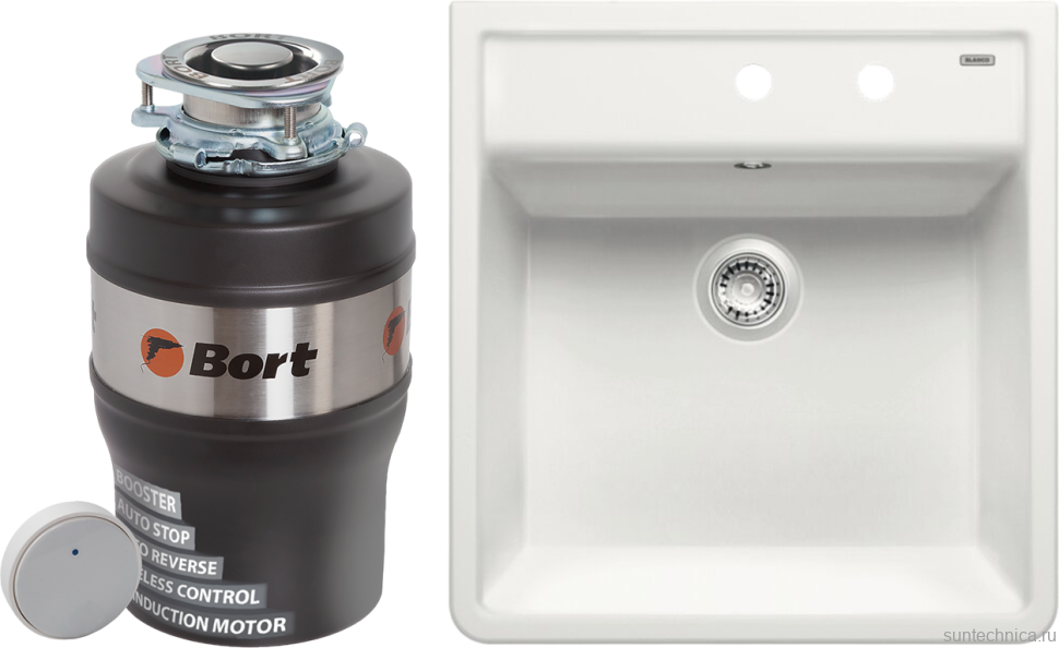 Комплект Мойка Blanco Panor 514501 белая глянцевая, два отверстия + Измельчитель Bort Alligator Mega