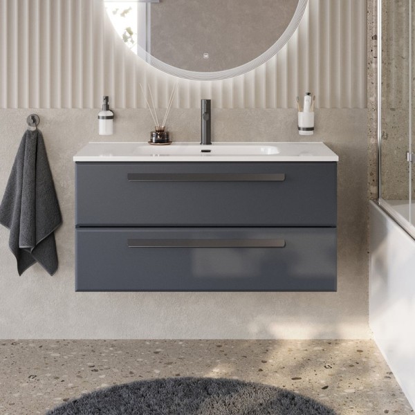Тумба с раковиной Cezares Eco Cer-N 100 grafito, раковина Duet 100, ручки матовые черные