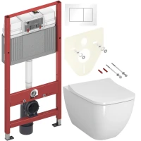 Комплект Унитаз подвесной VitrA Shift 7742B003-0075 белый глянцевый + Крышка Integra Square 191-003-009 с микролифтом + Инсталляция TECE Base 9400413 4 в 1 с кнопкой смыва