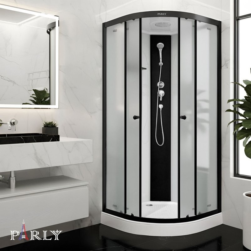 Душевая кабина Parly Bett B831 80х80, с низким поддоном, профиль матовый черный, стекло матовое