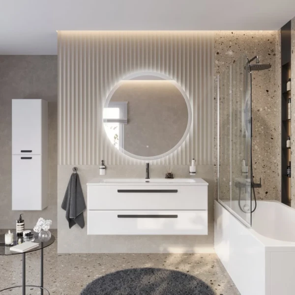 Мебель для ванной комнаты Cezares Eco Cer-N 120 bianco lucido, раковина Eco 120, ручки матовые черные