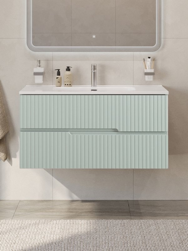 Тумба с раковиной Cezares Duet-n 100 подвесная, 2 ящика, жемчужная зеленая, раковина CZR-8095-100