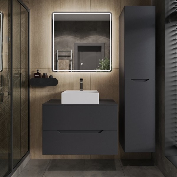 Мебель для ванной комнаты Orange Line 80 подвесная, 2 ящика, матовый графит с раковиной B04-405W
