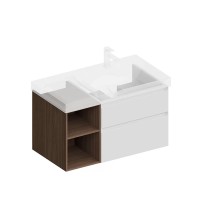 Тумба под раковину KERAMA MARAZZI Cubo 90, правая подвесная, с ящиками и полкой, белая матовая, структурированный орех