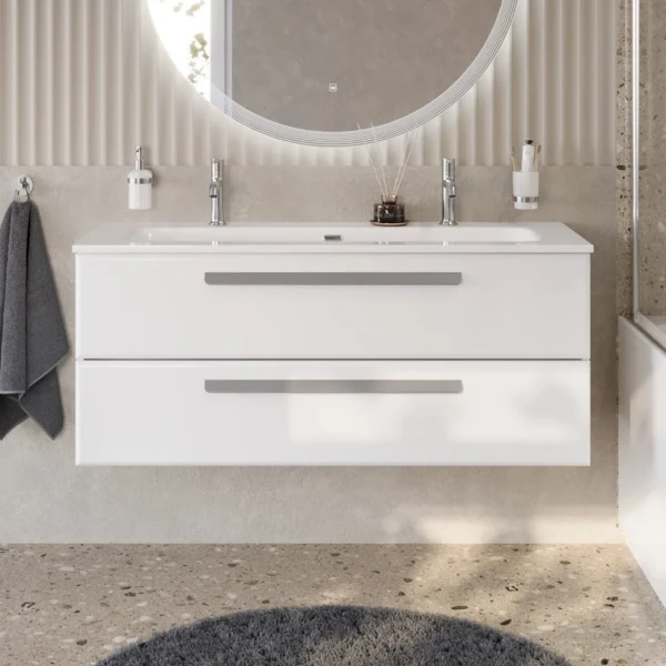 Тумба с раковиной Cezares Eco Cer-N 120 bianco opaco, раковина Eco 120-1-2, ручки серые
