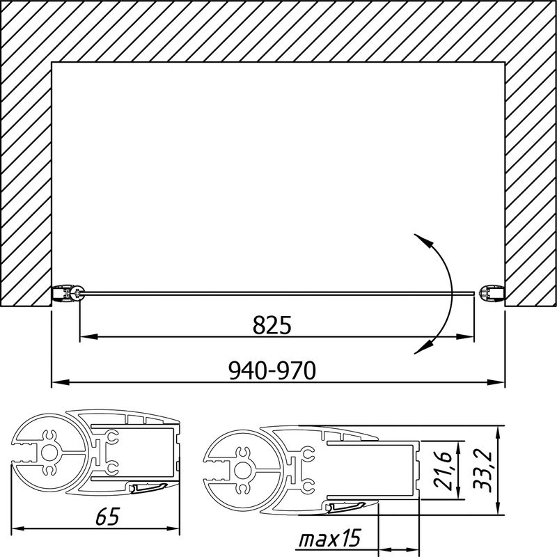 Душевая дверь в нишу Vegas Glass EP Lux 95 07 01 L профиль матовый хром, стекло прозрачное
