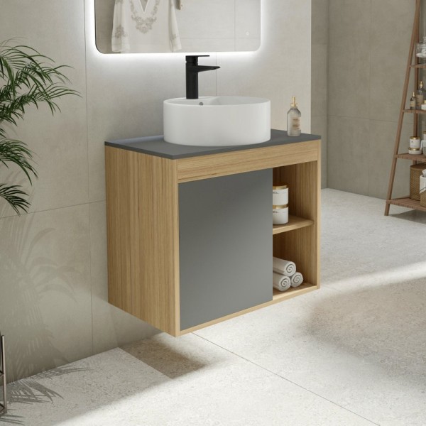 Тумба с раковиной Teymi Nura 70 дуб эврика, матовый графит, раковина Lina S D40