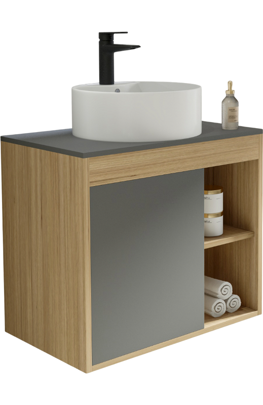 Тумба с раковиной Teymi Nura 70 дуб эврика, матовый графит, раковина Lina S D40