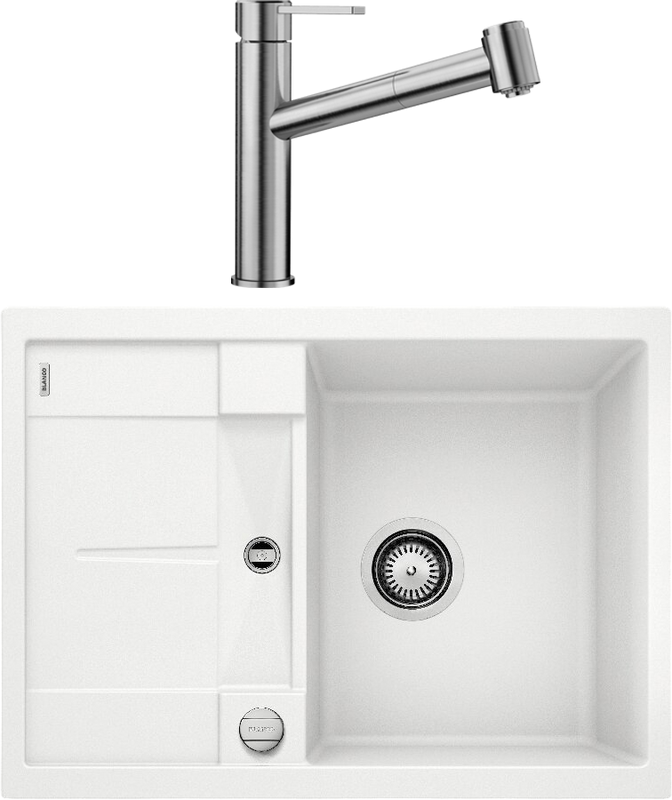 Комплект Мойка Blanco Metra 45S Compact 519576 белая + Смеситель Ambis-S 523119
