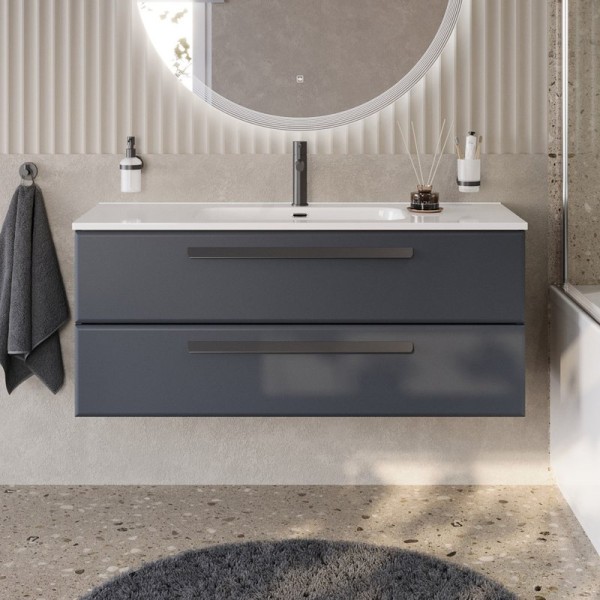 Тумба с раковиной Cezares Eco Cer-N 120 grafito, раковина Duet 120, ручки матовые черные