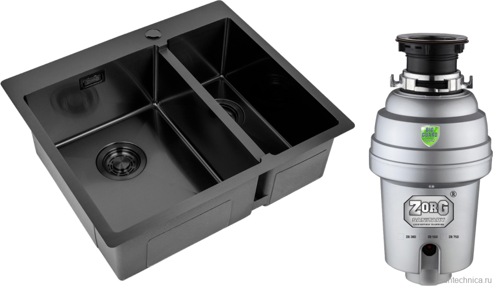 Комплект Мойка Zorg Light ZL R 590-2-510-L GRAFIT L, графит + Измельчитель Inox D