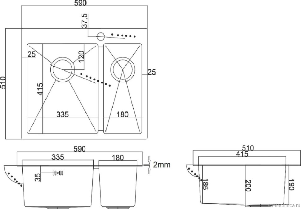 Комплект Мойка Zorg Light ZL R 590-2-510-L GRAFIT L, графит + Измельчитель Inox D