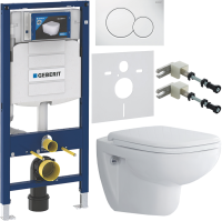Комплект Унитаз подвесной Duravit D-code 45700900A1 безободковый + Инсталляция Geberit Duofix UP 320 111.300.00.5 + Кнопка Sigma 01 115.770.11.5 белая + Крепления 111.815.00.1 к стене + Звукоизоляция