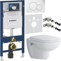 Комплект Унитаз подвесной Duravit D-code 45700900A1 безободковый + Инсталляция Geberit Duofix UP 320 111.300.00.5 + Кнопка Sigma 01 115.770.11.5 белая + Крепления 111.815.00.1 к стене + Звукоизоляция