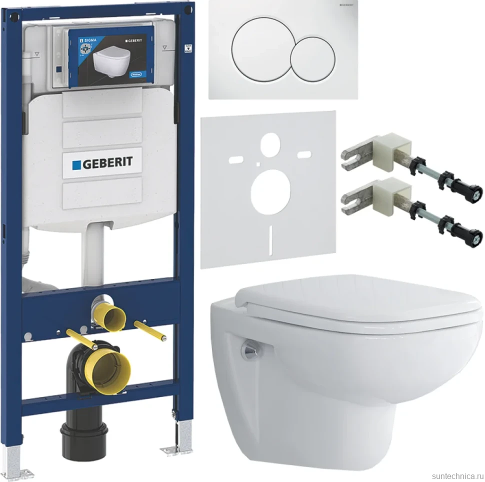 Комплект Унитаз подвесной Duravit D-code 45700900A1 безободковый + Инсталляция Geberit Duofix UP 320 111.300.00.5 + Кнопка Sigma 01 115.770.11.5 белая + Крепления 111.815.00.1 к стене + Звукоизоляция