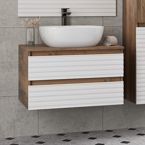 Тумба с раковиной Brevita Dakota 70 подвесная, дуб галифакс олово, белый