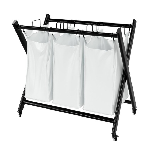 Корзина для белья Wasserkraft Naab WB-860-L 123 л, напольная, белая, черная, прямоугольная, металл, текстиль