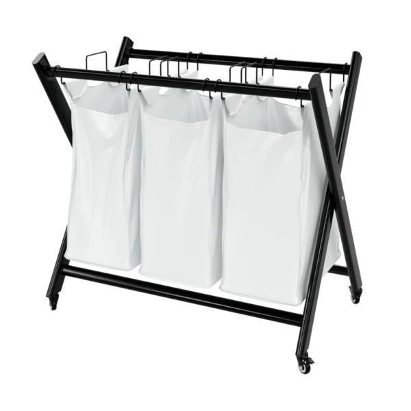 Корзина для белья Wasserkraft Naab WB-860-L 123 л, напольная, белая, черная, прямоугольная, металл, текстиль