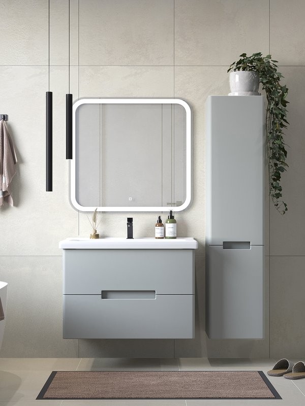 Тумба с раковиной SanStar Ориана 80 подвесная, серая, раковина Santek Миранда 80