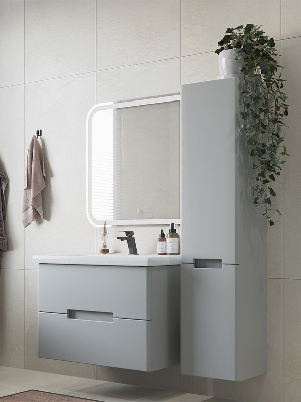 Тумба с раковиной SanStar Ориана 80 подвесная, серая, раковина Santek Миранда 80