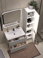 Тумба с раковиной SanStar Ориана 80 подвесная, серая, раковина Santek Миранда 80