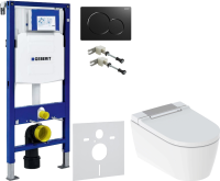 Комплект Умный унитаз Geberit AquaClean Sela 146.224.21.1 вставка глянцевый хром + Крепления Duofix 111.815.00.1 к стене + Звукоизоляция + Инсталляция UP 320 111.300.00.5 + Кнопка Sigma 01 115.770.DW.5 черная