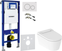 Комплект Умный унитаз Geberit AquaClean Sela 146.224.11.1 альпийский белый + Крепления Duofix 111.815.00.1 к стене + Звукоизоляция + Инсталляция UP 320 111.300.00.5 + Кнопка Sigma 20 115.882.11.1 белая