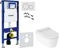 Комплект Умный унитаз Geberit AquaClean Sela 146.224.11.1 альпийский белый + Крепления Duofix 111.815.00.1 к стене + Звукоизоляция + Инсталляция UP 320 111.300.00.5 + Кнопка Sigma 20 115.882.11.1 белая