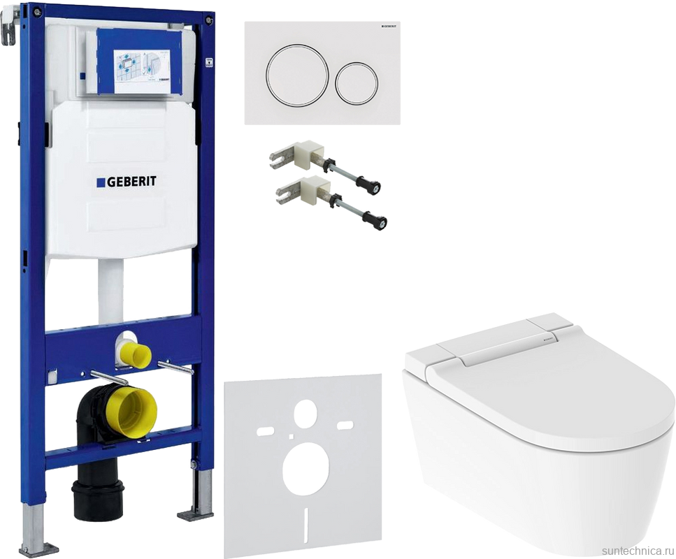 Комплект Умный унитаз Geberit AquaClean Sela 146.224.11.1 альпийский белый + Крепления Duofix 111.815.00.1 к стене + Звукоизоляция + Инсталляция UP 320 111.300.00.5 + Кнопка Sigma 20 115.882.11.1 белая