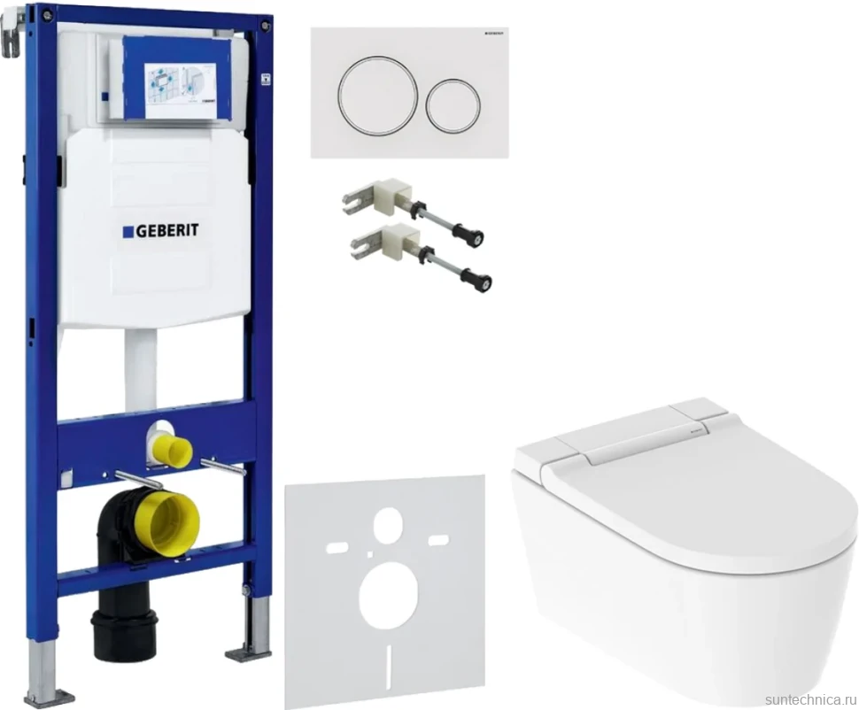 Комплект Умный унитаз Geberit AquaClean Sela 146.224.11.1 альпийский белый + Крепления Duofix 111.815.00.1 к стене + Звукоизоляция + Инсталляция UP 320 111.300.00.5 + Кнопка Sigma 20 115.882.11.1 белая