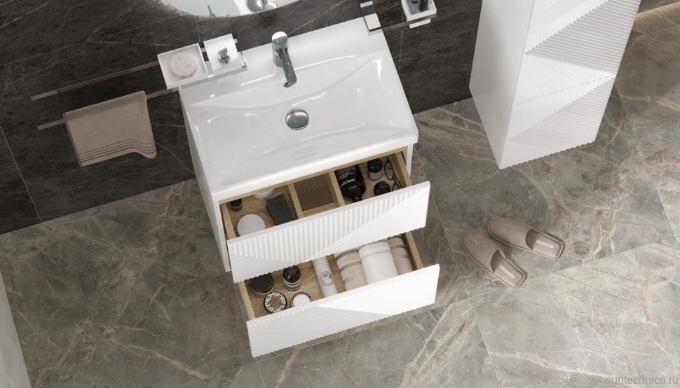 Тумба с раковиной Velvex Edge 60.2Y напольная, белая