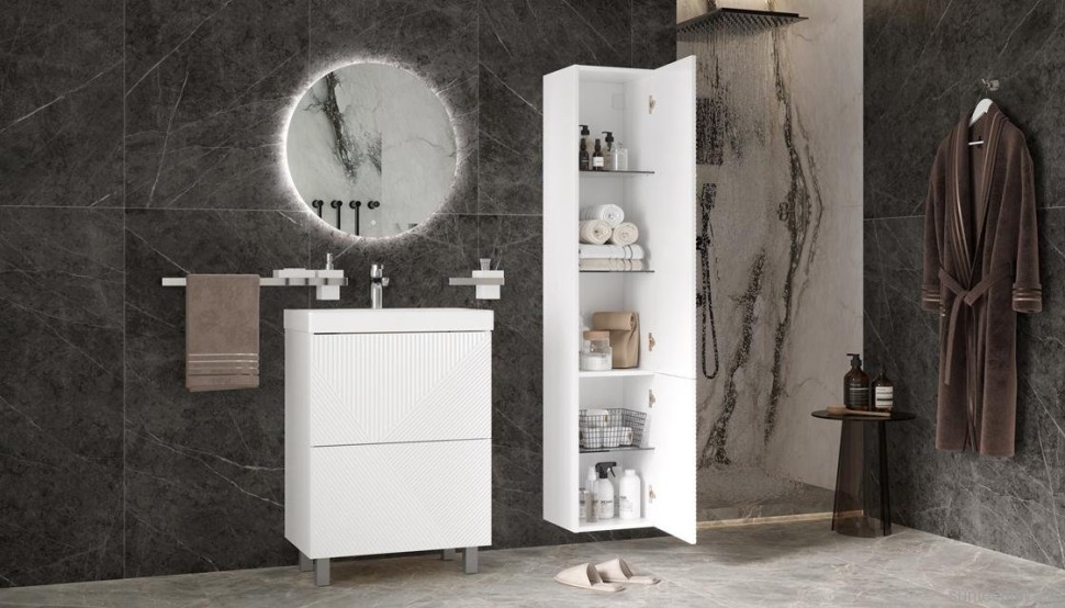 Тумба с раковиной Velvex Edge 60.2Y напольная, белая