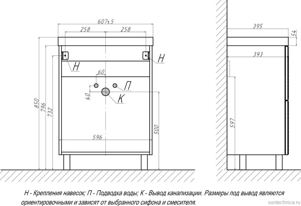 Тумба с раковиной Velvex Edge 60.2Y напольная, белая