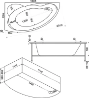 Акриловая ванна Bas Лагуна L 170x120 см, угловая, левая, пристенная, белая, асимметричная, с каркасом, с сиденьем