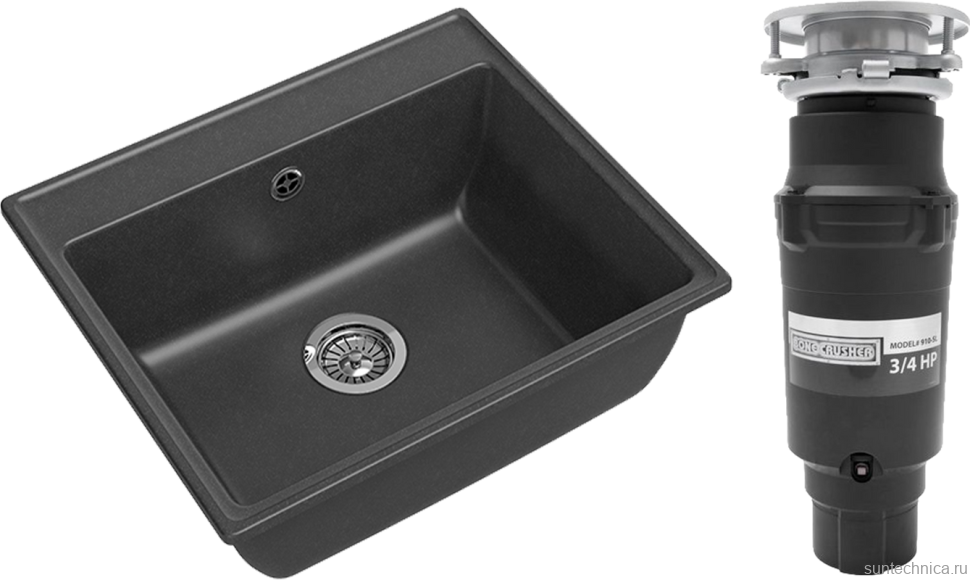 Комплект Мойка GranFest Vertex GF-V-580 графит + Измельчитель Bone Crusher BC 910-SL-Slim Line